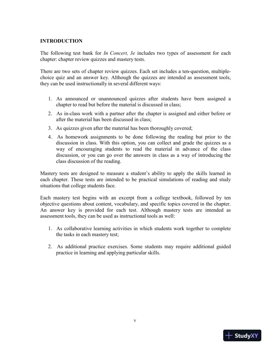 Test Bank for In Concert: An Integrated Approach to Reading and Writing , 3rd Edition, page 5