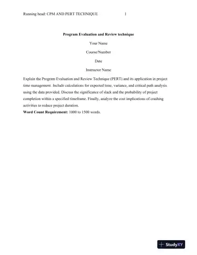 Application of Program Evaluation and Review Technique (PERT) in Project Time Management and Cost Optimization - Page 1 preview image