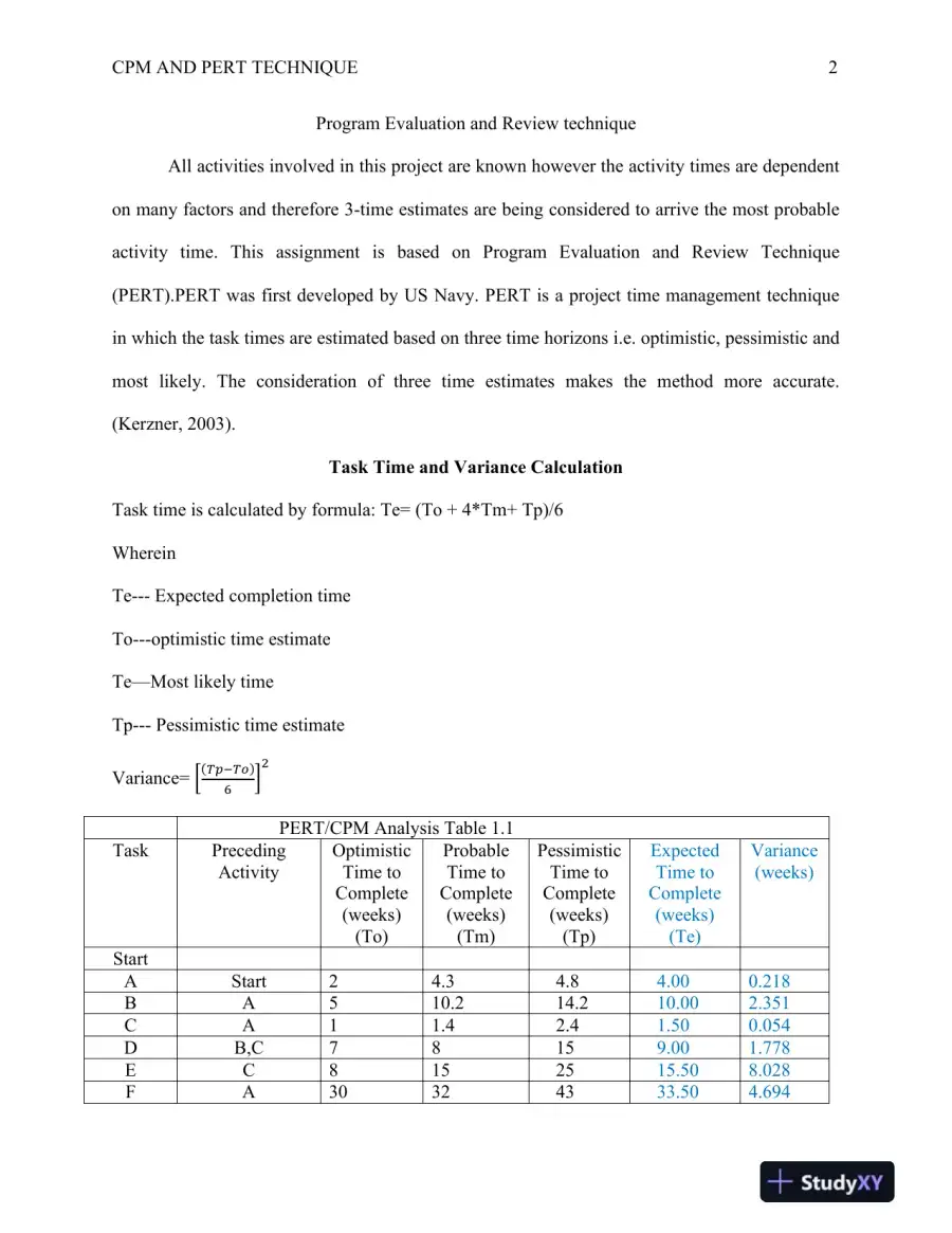 Application of Program Evaluation and Review Technique (PERT) in Project Time Management and Cost Optimization, page 3