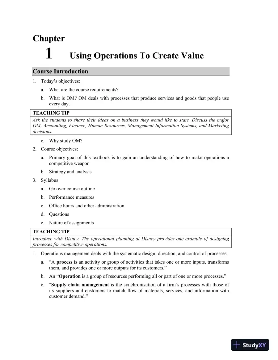 Class Notes For Operations Management: Processes and Supply Chains, 11th Edition, page 3