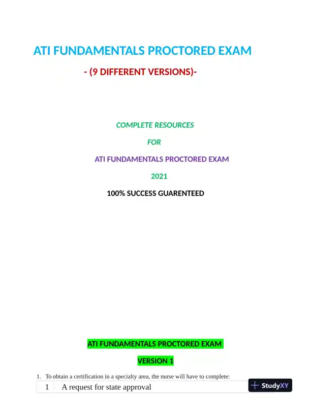 2021 ATI Mental Health Proctored Exam with Answers (4 Solved Questions) - Page 1 preview image