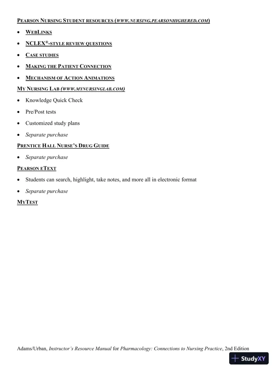 Class Notes for Pharmacology Connections to Nursing Practice, 2nd Edition, page 20