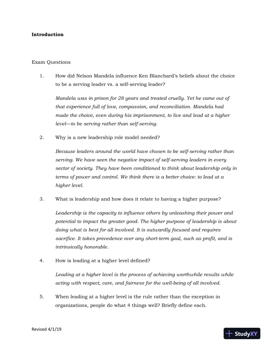 Solution Manual for Leading at a Higher Level: Blanchard on Leadership and Creating High Performing Organizations, 3rd Edition, page 6