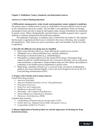 Basic Pharmacology For Nurses, 15th Edition Solution Manual - Page 1 preview image