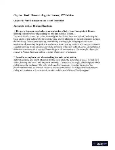 Basic Pharmacology For Nurses, 15th Edition Solution Manual - Page 10 preview image