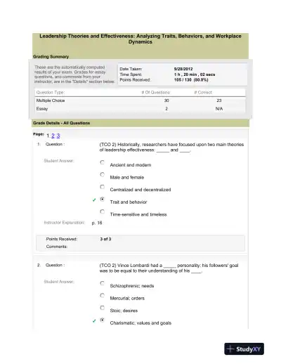 Leadership Theories and Effectiveness: Analyzing Traits, Behaviors, and Workplace Dynamics - Page 1 preview image
