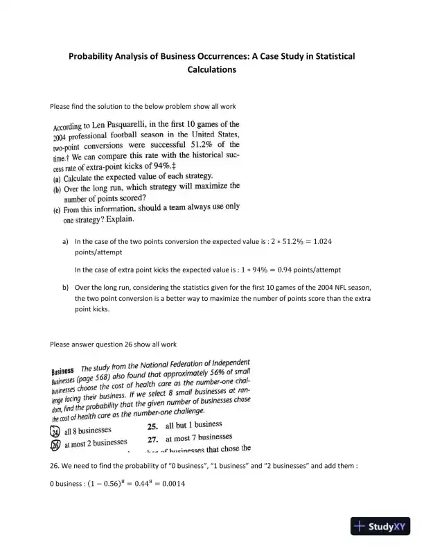 Probability Analysis Of Business Occurrences: A Case Study In Statistical Calculations - Page 1 preview image