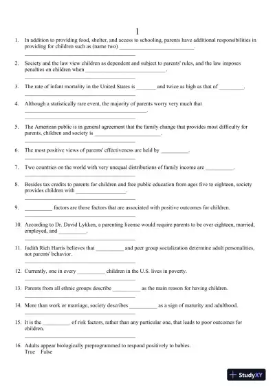The Process of Parenting 9th Edition Test Bank - Page 1 preview image