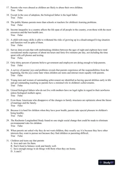The Process of Parenting 9th Edition Test Bank - Page 3 preview image