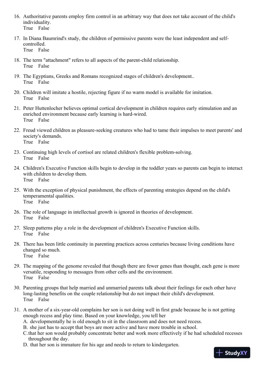 The Process of Parenting 9th Edition Test Bank, page 31