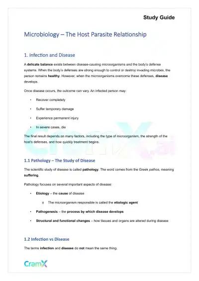 Microbiology - The Host Parasite Relationship - Page 1 preview image