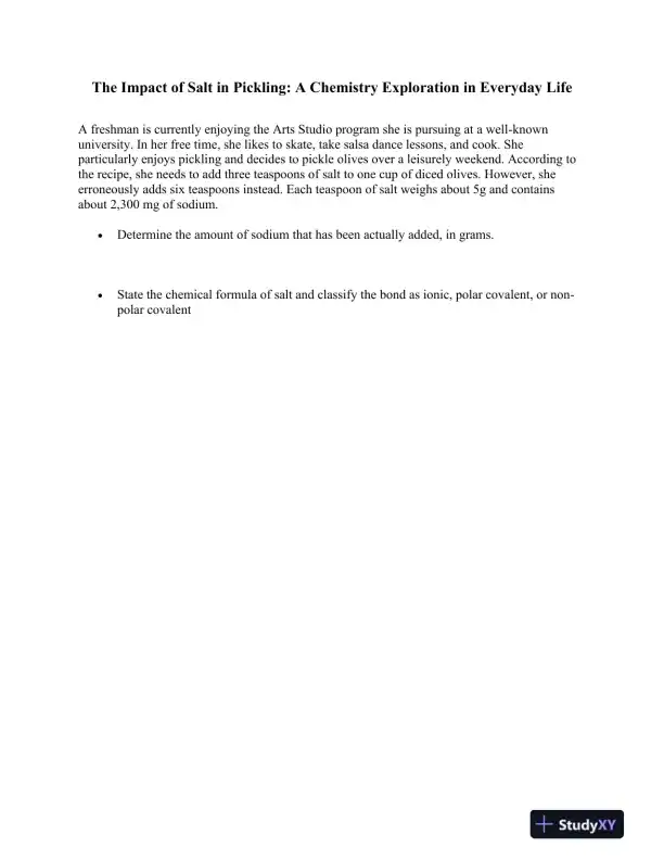 The Impact of Salt in Pickling: A Chemistry Exploration in Everyday Life - Page 1 preview image