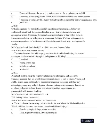 Test Bank For Wongs Nursing Care Of Infants And Children, 10th Edition - Page 8 preview image