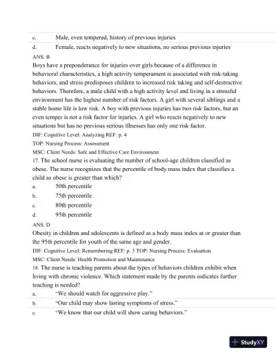 Test Bank For Wongs Nursing Care Of Infants And Children, 10th Edition - Page 9 preview image