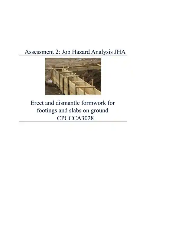 Assessment 2 Job Hazard Analysis JHA - Page 1 preview image