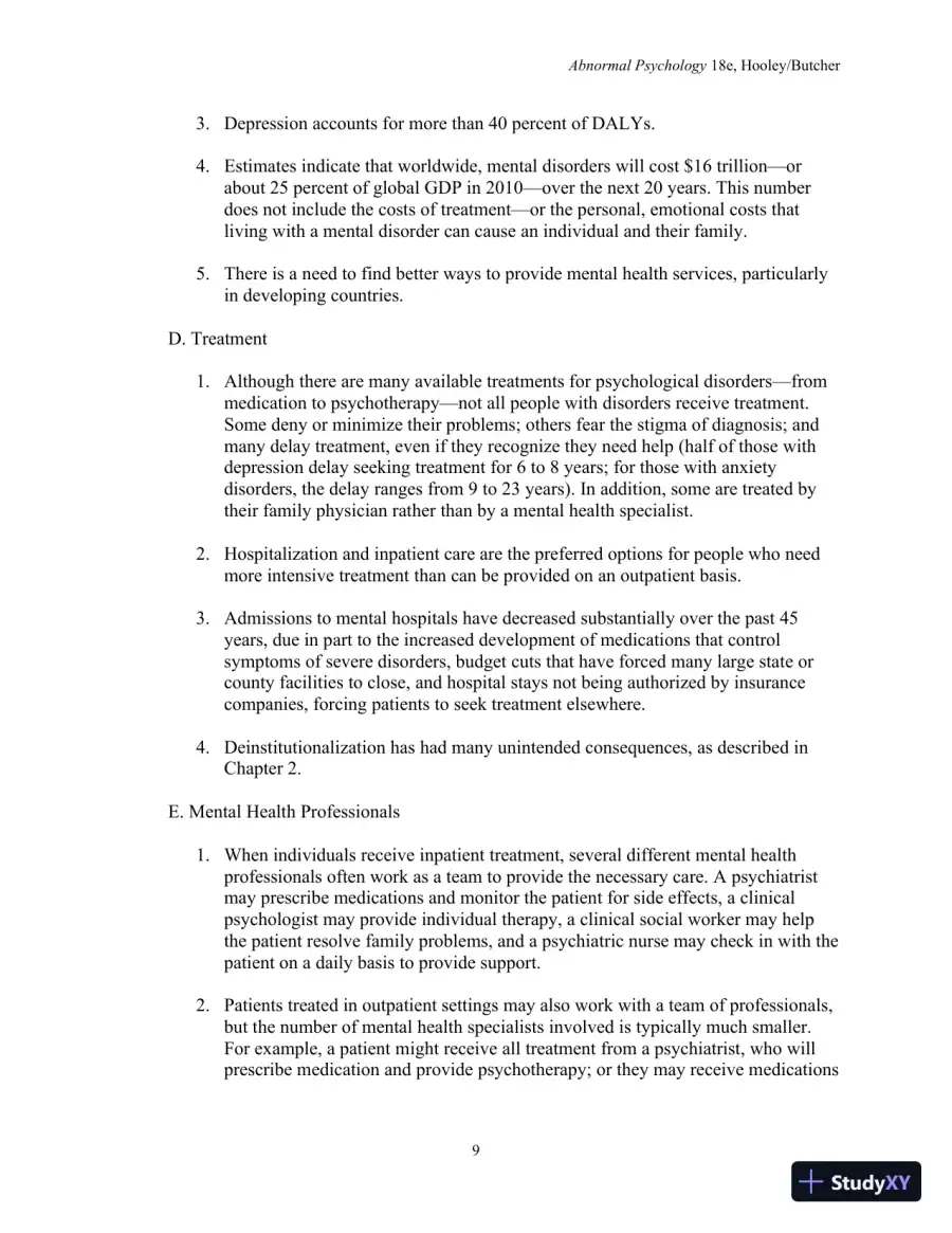 Lecture Notes For Abnormal Psychology, 18th Edition, page 11