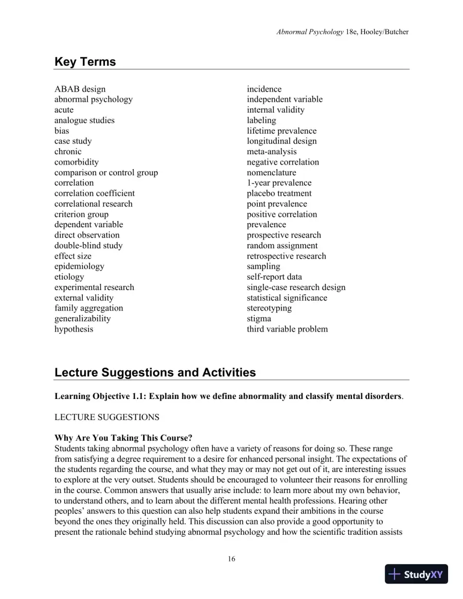 Lecture Notes For Abnormal Psychology, 18th Edition, page 18