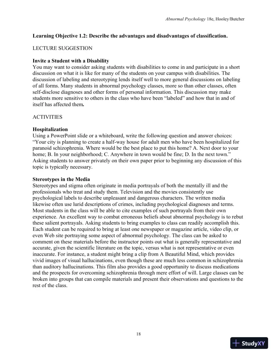 Lecture Notes For Abnormal Psychology, 18th Edition, page 20