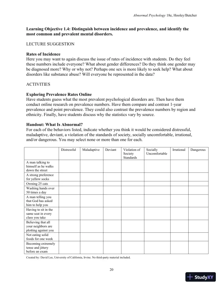 Lecture Notes For Abnormal Psychology, 18th Edition, page 22