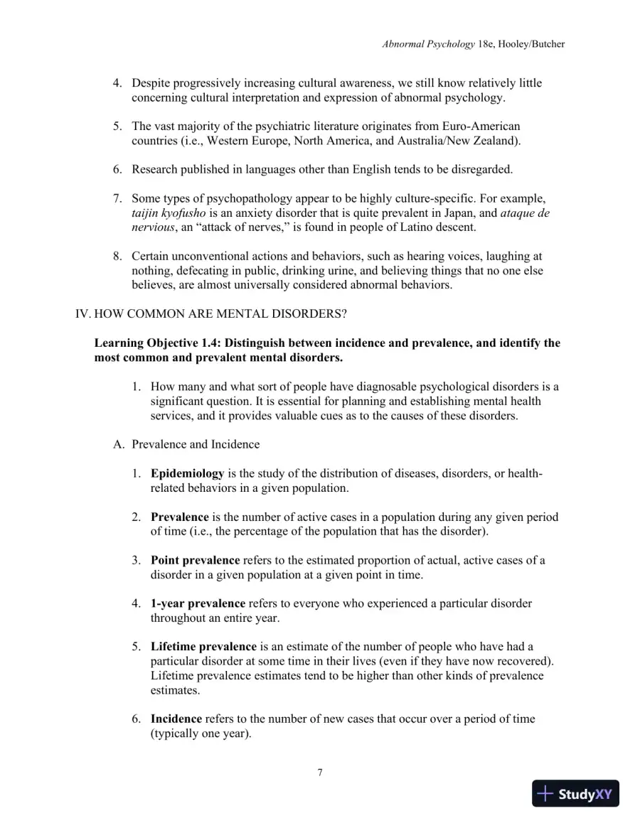 Lecture Notes For Abnormal Psychology, 18th Edition, page 9