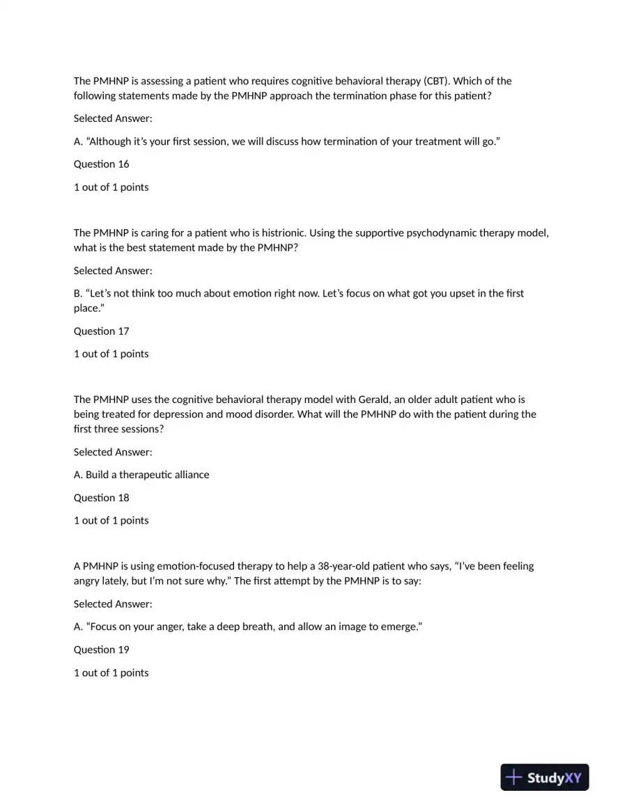 NRNP6640 Psychotherapy Final Exam With Answers (76 Solved Questions), page 7