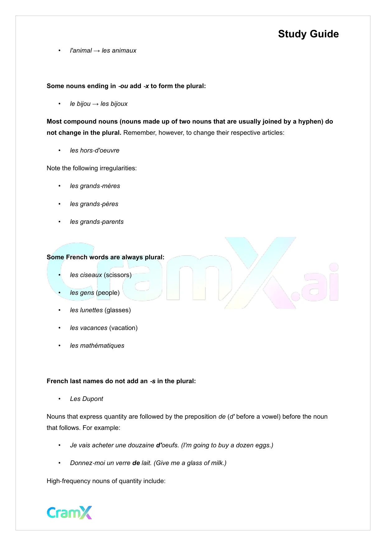 French II – Articles Nouns Pronouns - Page 6 preview image