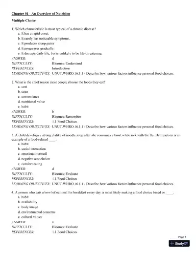Test Bank For Understanding Nutrition: Dietary Guidelines Update 14th Edition Test Bank - Page 1 preview image