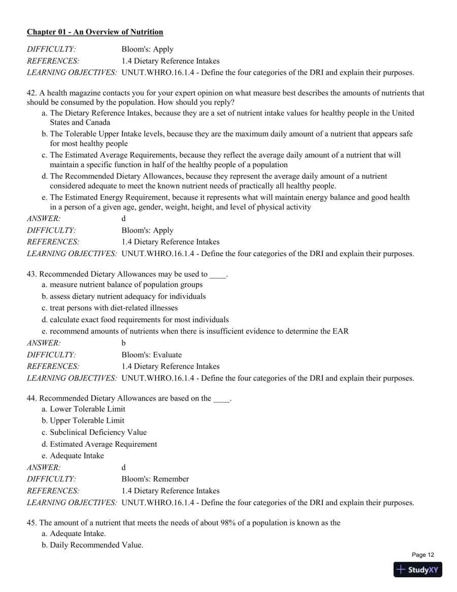 Test Bank For Understanding Nutrition: Dietary Guidelines Update 14th Edition Test Bank, page 13