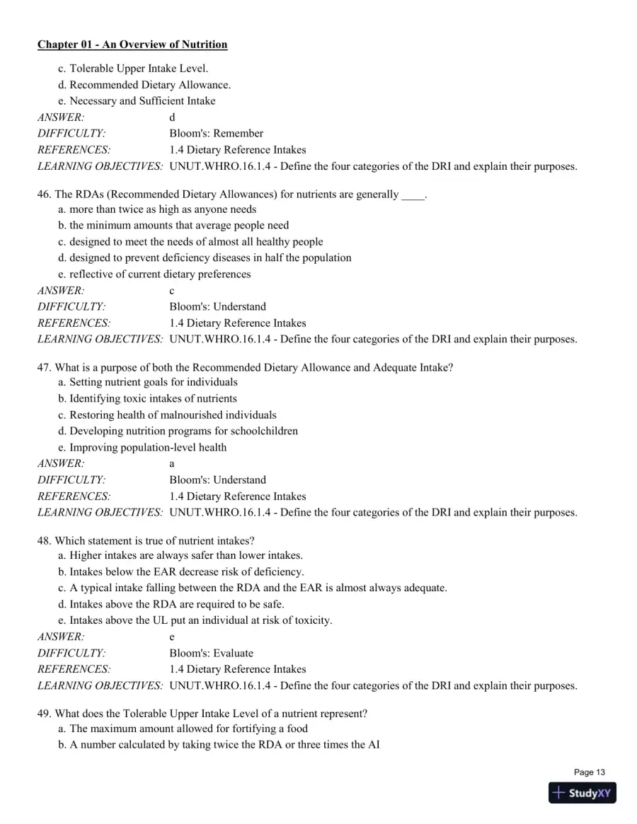 Test Bank For Understanding Nutrition: Dietary Guidelines Update 14th Edition Test Bank, page 14