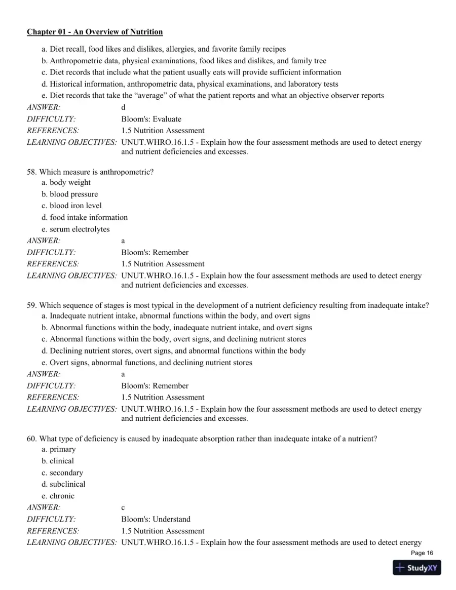 Test Bank For Understanding Nutrition: Dietary Guidelines Update 14th Edition Test Bank, page 17