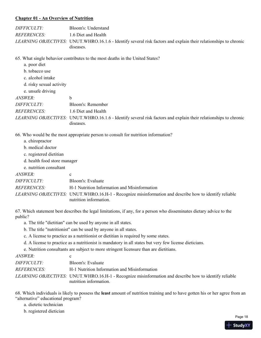 Test Bank For Understanding Nutrition: Dietary Guidelines Update 14th Edition Test Bank, page 19