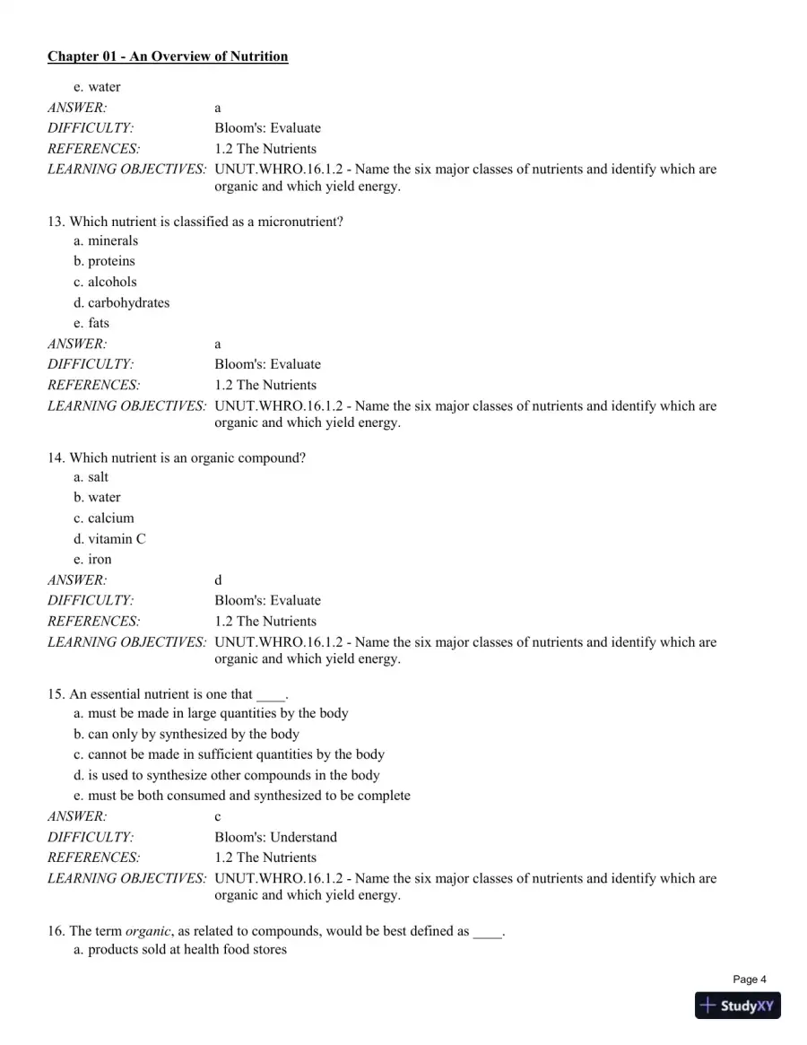 Test Bank For Understanding Nutrition: Dietary Guidelines Update 14th Edition Test Bank, page 5