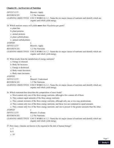Test Bank For Understanding Nutrition: Dietary Guidelines Update 14th Edition Test Bank - Page 8 preview image