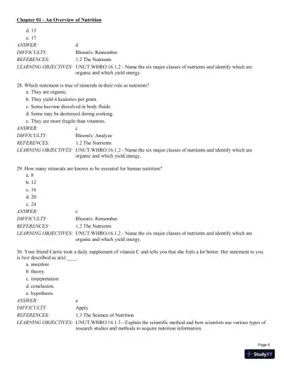 Test Bank For Understanding Nutrition: Dietary Guidelines Update 14th Edition Test Bank - Page 9 preview image