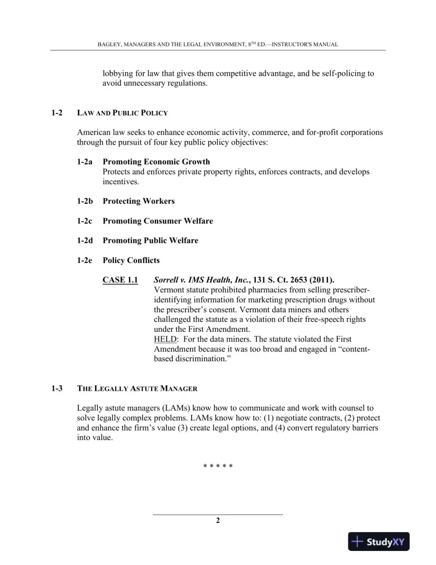 Managers and the Legal Environment: Strategies for the 21st Century, 8th Edition Lecture Notes, page 3