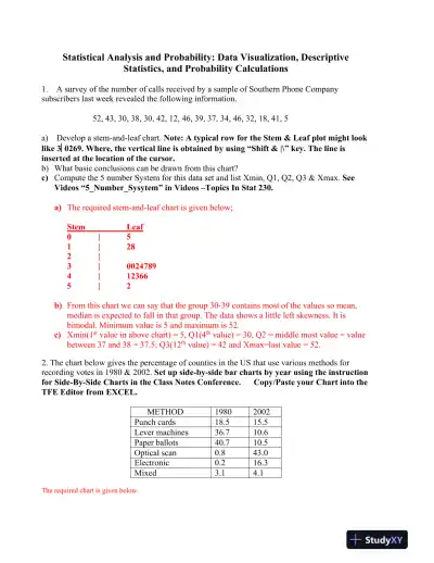 Statistical Analysis and Probability: Data Visualization, Descriptive Statistics, and Probability Calculations - Page 1 preview image