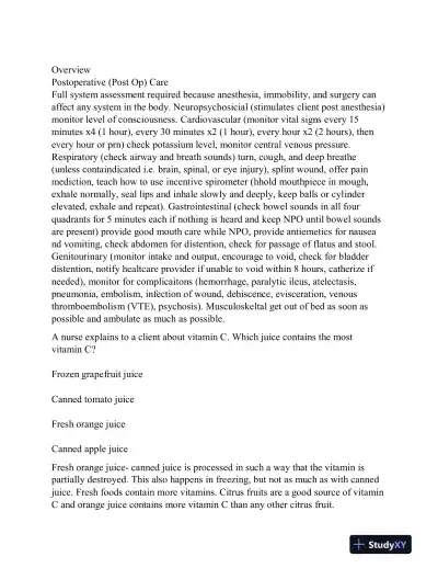 2024 KAPLAN Fundamentals of Nursing Practice Exam With Answers (890 Solved Questions) - Page 13 preview image