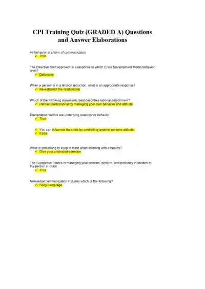 CPI Training Quiz (GRADED A) Questions and Answer - Page 1 preview image