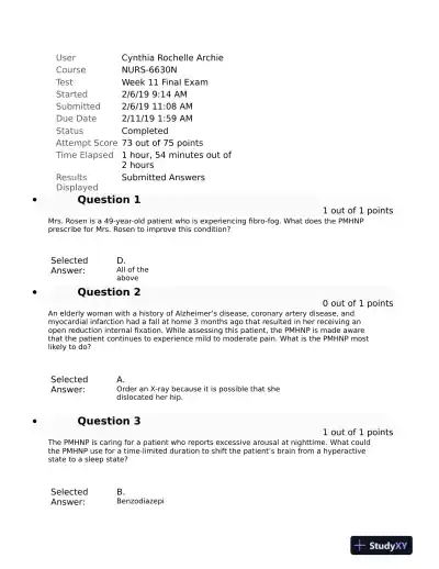 2019 NURS6630 Pharmacology Week 11 Final Exam With Answers (76 Solved Questions) - Page 1 preview image