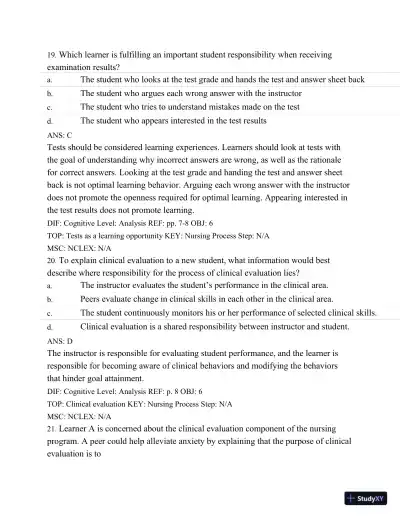 Test Bank For Success In Practical/Vocational Nursing: From Student To Leader, 7th Edition - Page 10 preview image