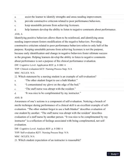 Test Bank For Success In Practical/Vocational Nursing: From Student To Leader, 7th Edition - Page 11 preview image