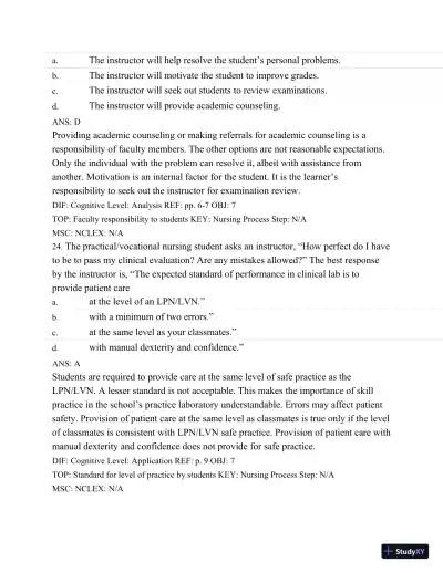 Test Bank For Success In Practical/Vocational Nursing: From Student To Leader, 7th Edition - Page 12 preview image