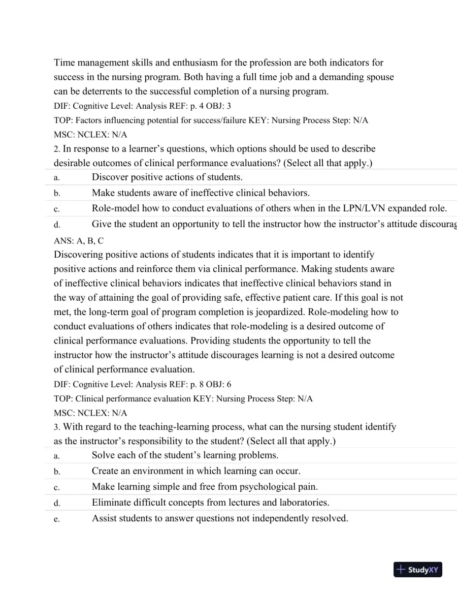 Test Bank For Success In Practical/Vocational Nursing: From Student To Leader, 7th Edition, page 15