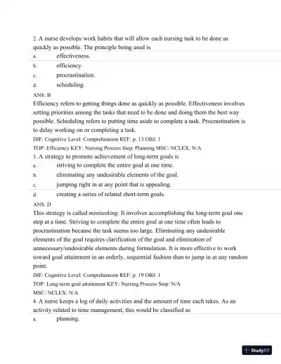 Test Bank For Success In Practical/Vocational Nursing: From Student To Leader, 7th Edition - Page 17 preview image