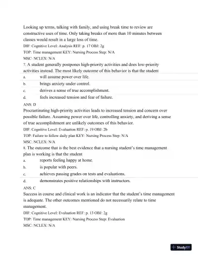 Test Bank For Success In Practical/Vocational Nursing: From Student To Leader, 7th Edition - Page 19 preview image