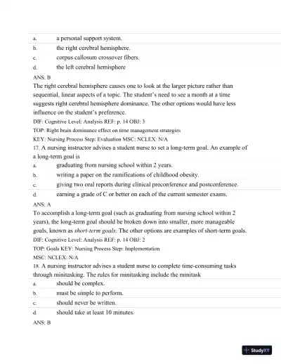 Test Bank For Success In Practical/Vocational Nursing: From Student To Leader, 7th Edition - Page 23 preview image