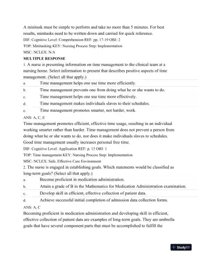 Test Bank For Success In Practical/Vocational Nursing: From Student To Leader, 7th Edition - Page 24 preview image