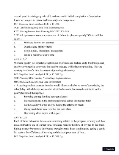 Test Bank For Success In Practical/Vocational Nursing: From Student To Leader, 7th Edition - Page 25 preview image
