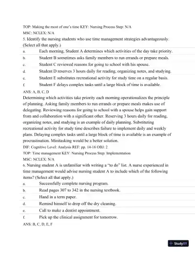 Test Bank For Success In Practical/Vocational Nursing: From Student To Leader, 7th Edition - Page 26 preview image