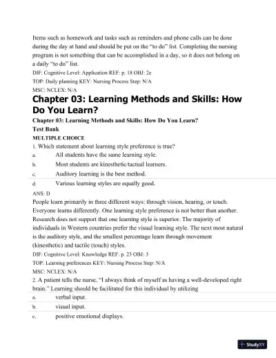Test Bank For Success In Practical/Vocational Nursing: From Student To Leader, 7th Edition - Page 27 preview image